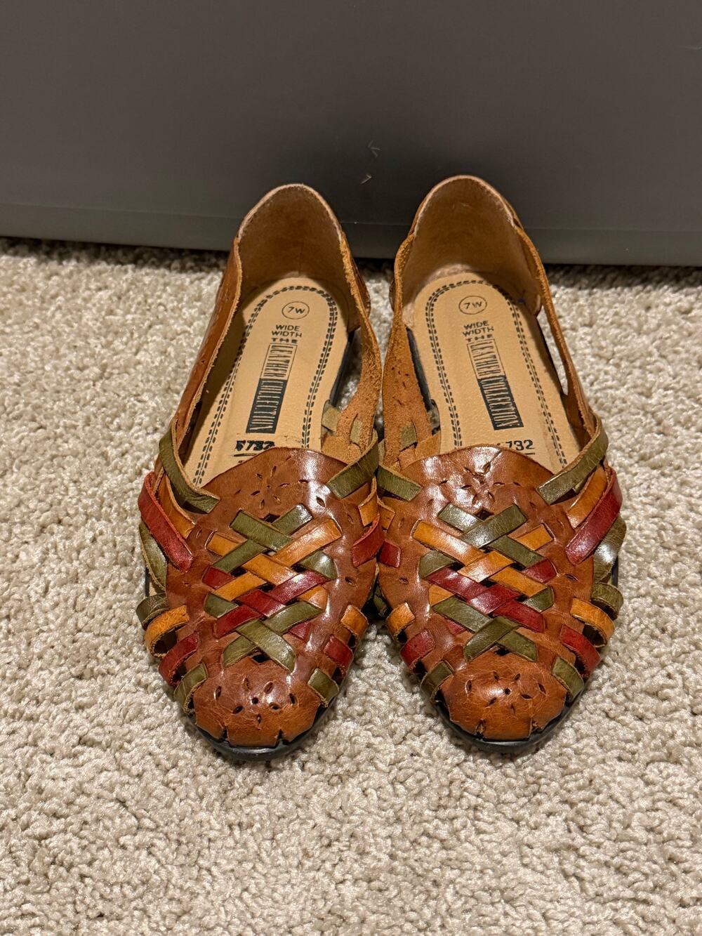 Vintage The Leather Collection Multi-Color Woven Leather Huarache Flats Size 7